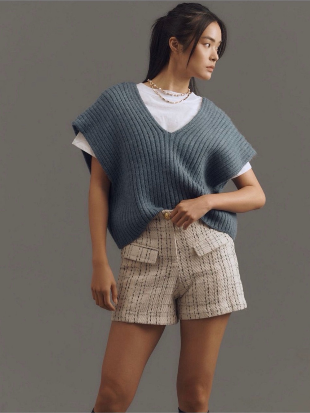 Pilcro Slate Blue Ribbed V-Neck Sweater Vest